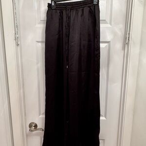 Black Satin Wide-Leg Pants
